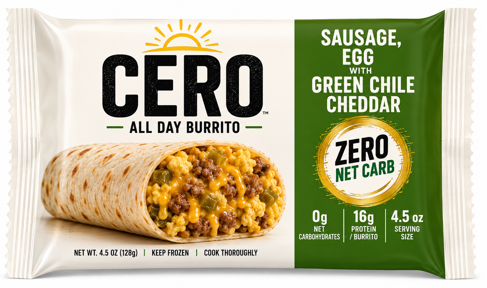 CERO Sausage, Egg with Green Chile Cheddar All Day Burrito